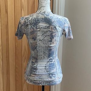 Fun, edgy V-neck t-shirt with open cut out back. XS